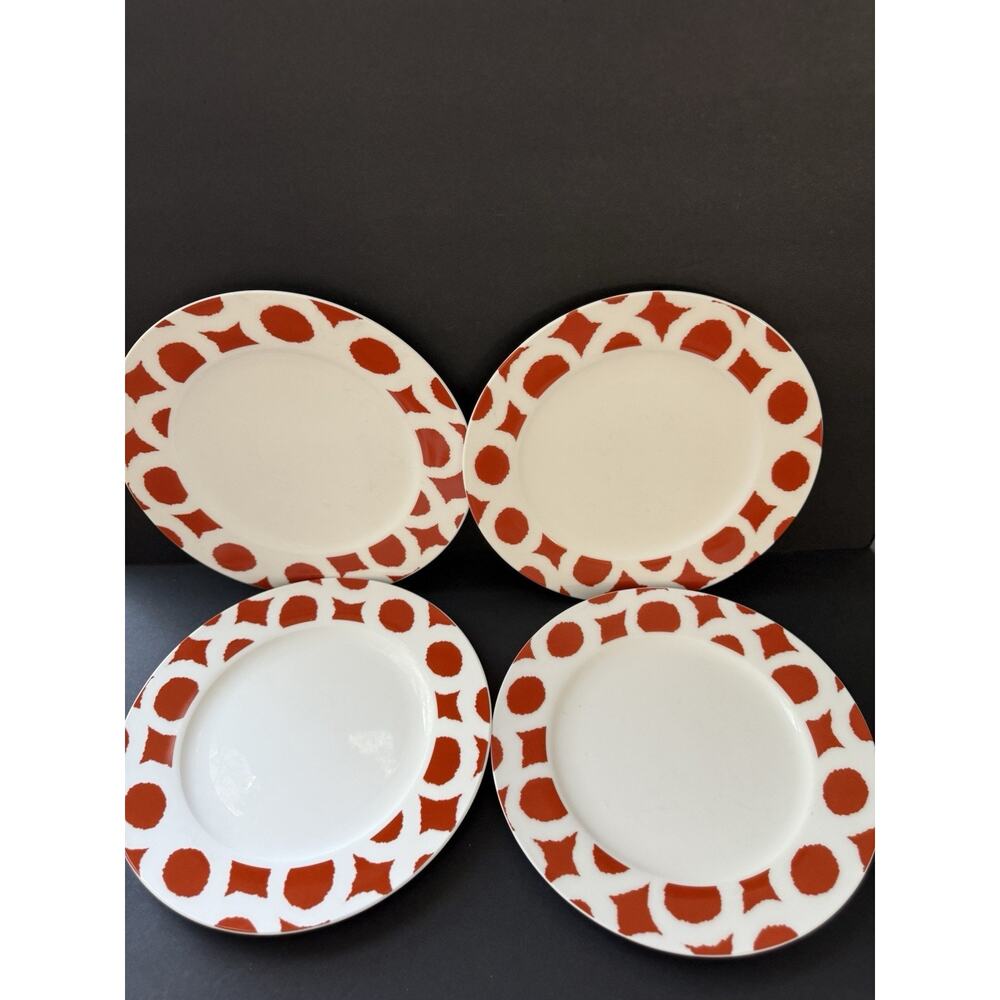 Portobello By Inspire Geometric Plate Fine Bone China Orange White Set(4) Modern